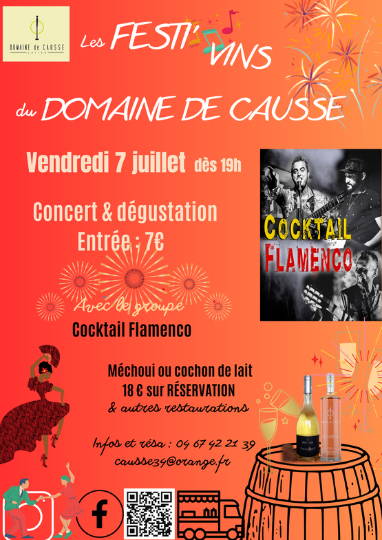Les Festi'vins du domaine de Causse commérons cette année du 26 mai !E s'enchaînent aux 7juillet, 4 août et 23 septembre. Toujours en haute couleur, et plus de convivialités et du plaisir !! Le groupe musical Sur Mesure vous attend sur la scène au Domaine !! ez passer des bons moments ensemble avec nous :-) Espérons vous voir nombreux !! 
